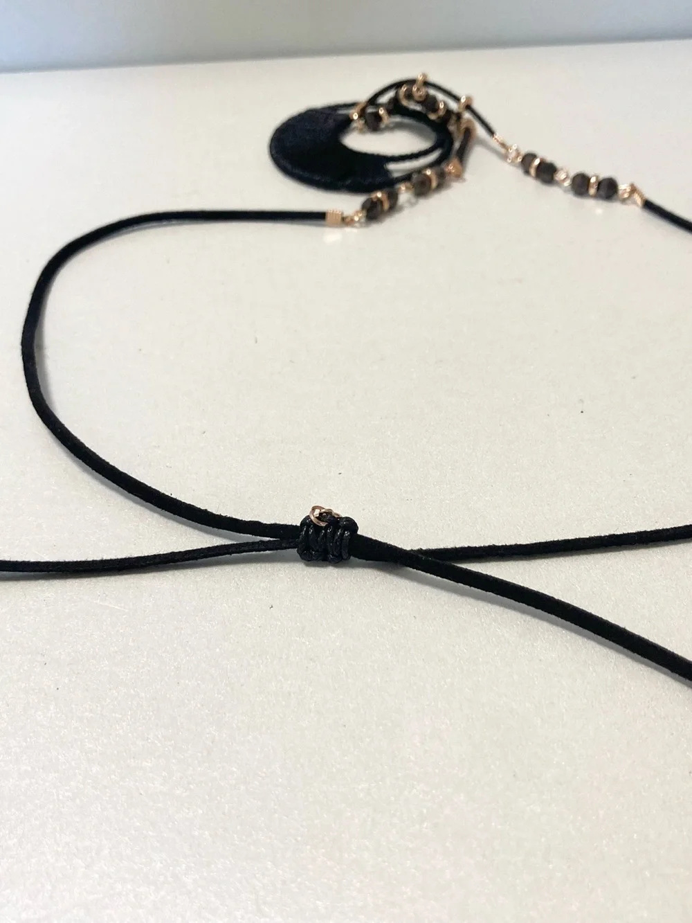 Versano Black Thread Fringe Circle Pendant preloved cord bead Necklace Jewelry